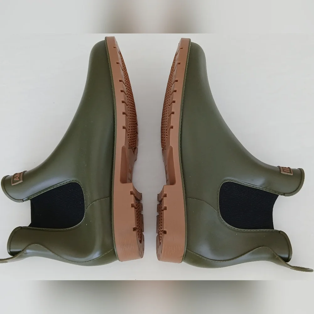 AMOJI Waterproof Slip‑On Rain Booties – Olive Green – Size 28 (Unisex)